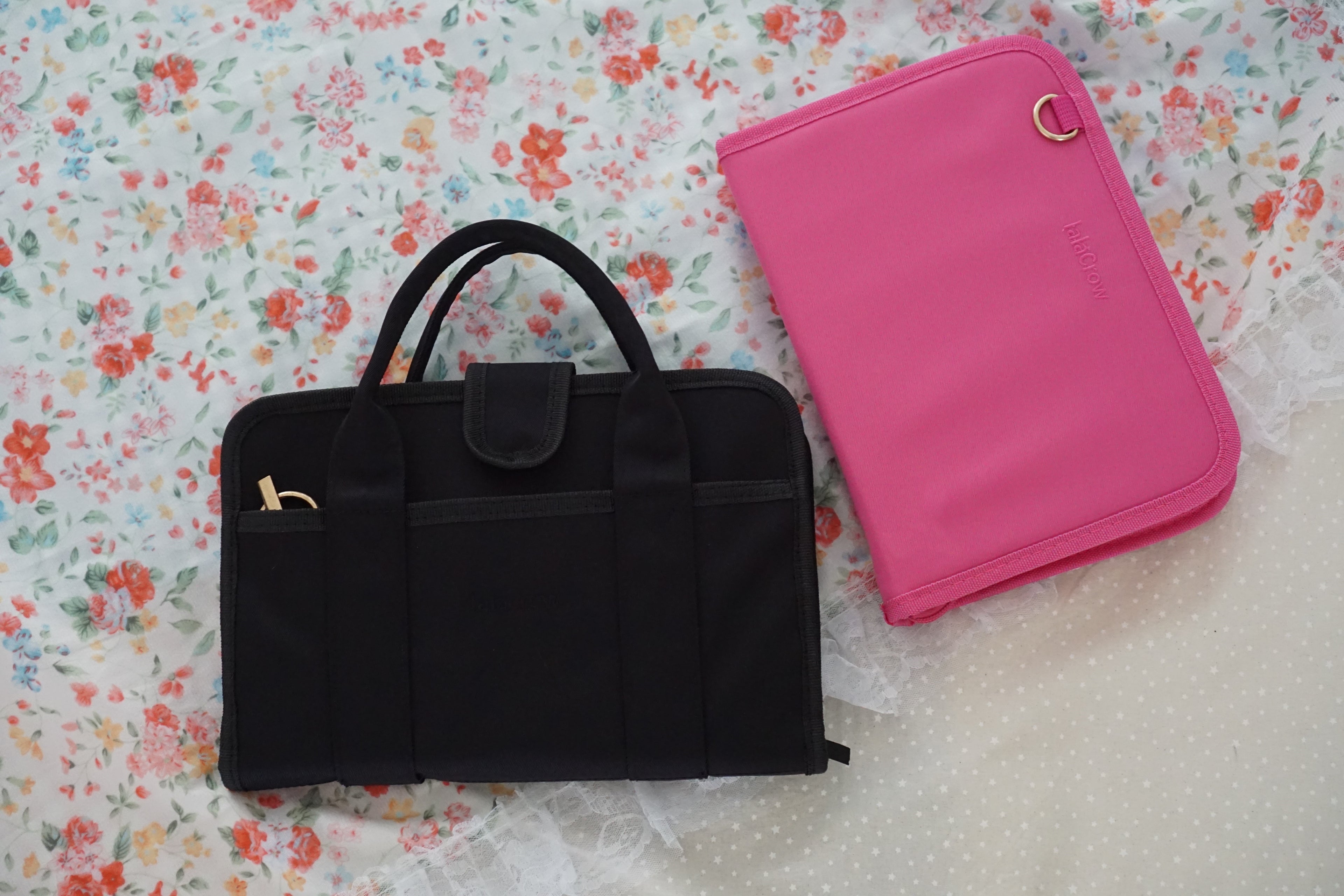 Black Nylon Book Cover Bag & Hot Pink Stationery Pouch Reading Bundle