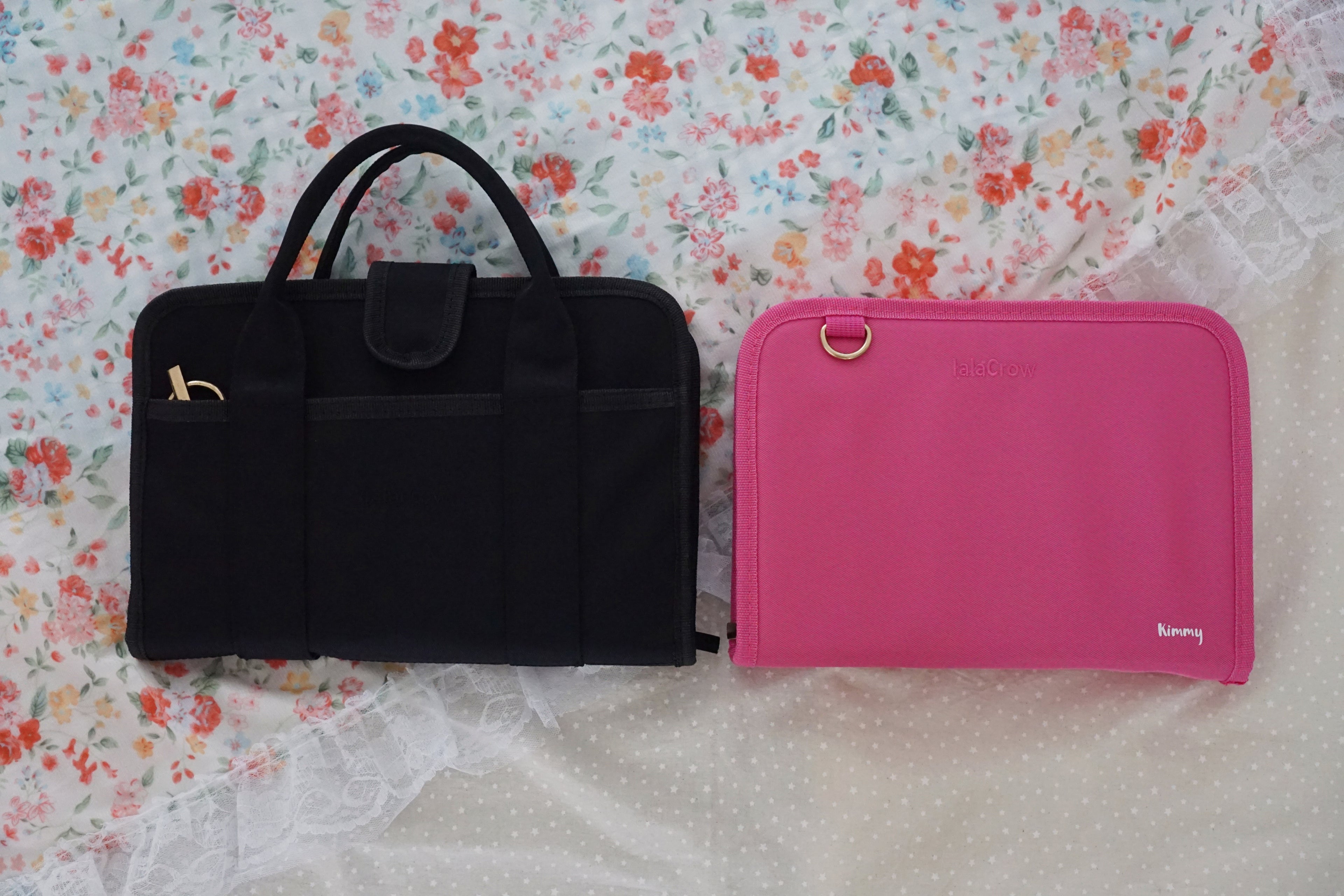 Personalised Reading Bundle | Black Nylon Book Cover Bag & Hot Pink Stationery Pouch Reading Bundle