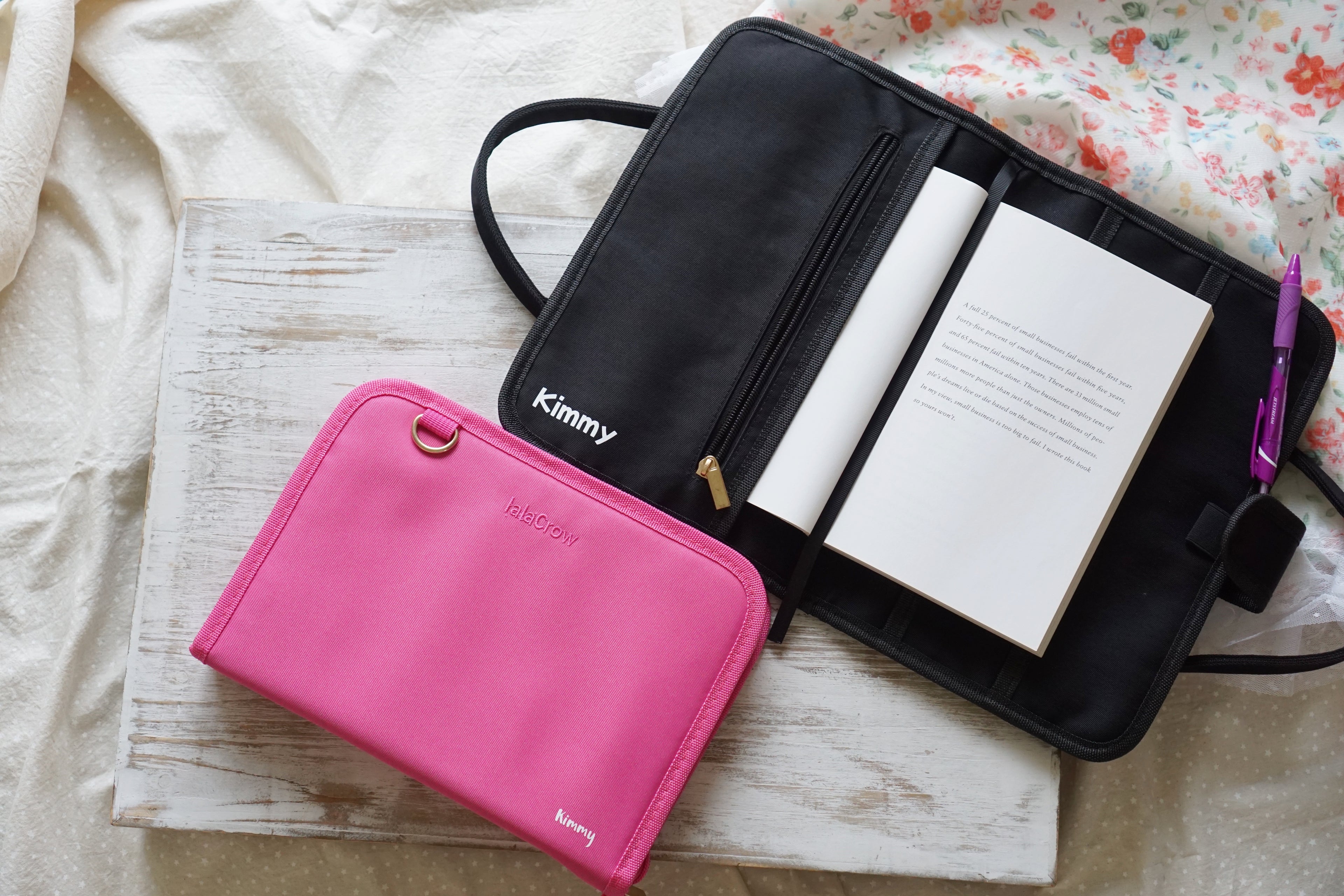 Personalised Reading Bundle | Black Nylon Book Cover Bag & Hot Pink Stationery Pouch Reading Bundle
