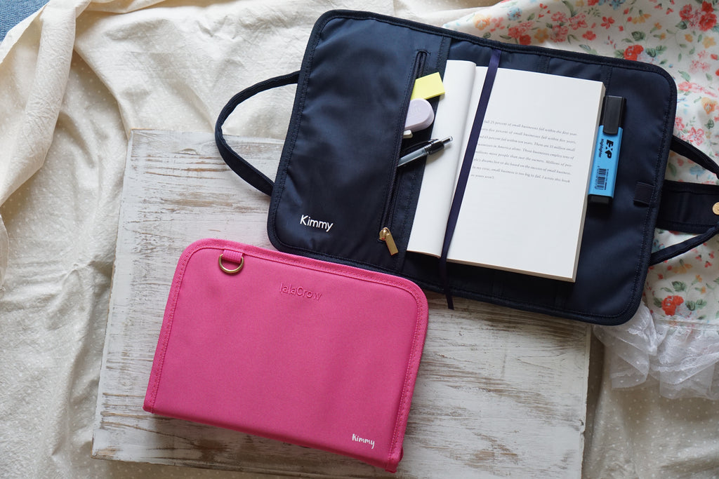 Personalised Reading Bundle | Hot Pink and Navy Blue Reading Bundle | Book Cover Bag & Stationery Pouch