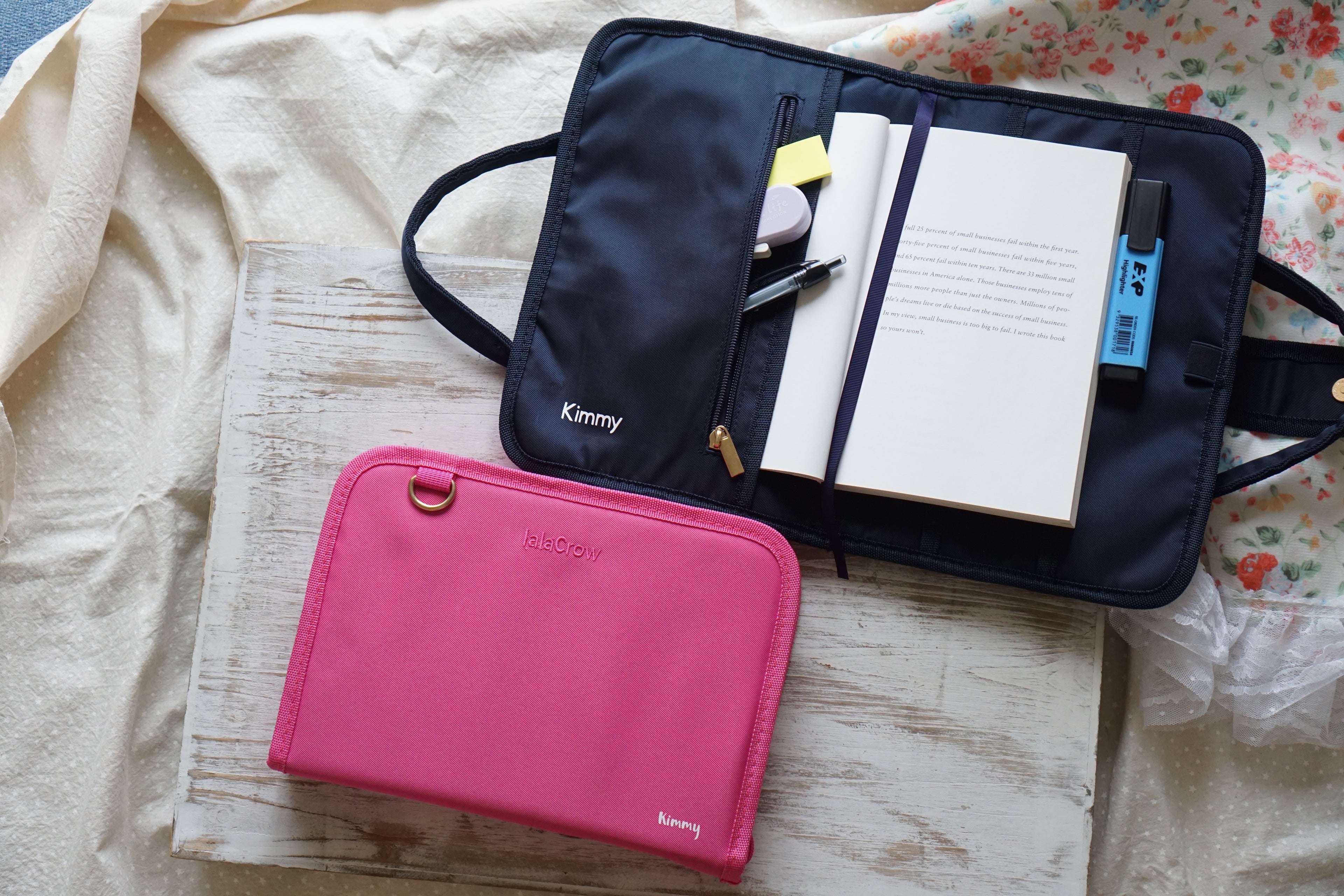 Personalised Reading Bundle | Hot Pink and Navy Blue Reading Bundle | Book Cover Bag & Stationery Pouch