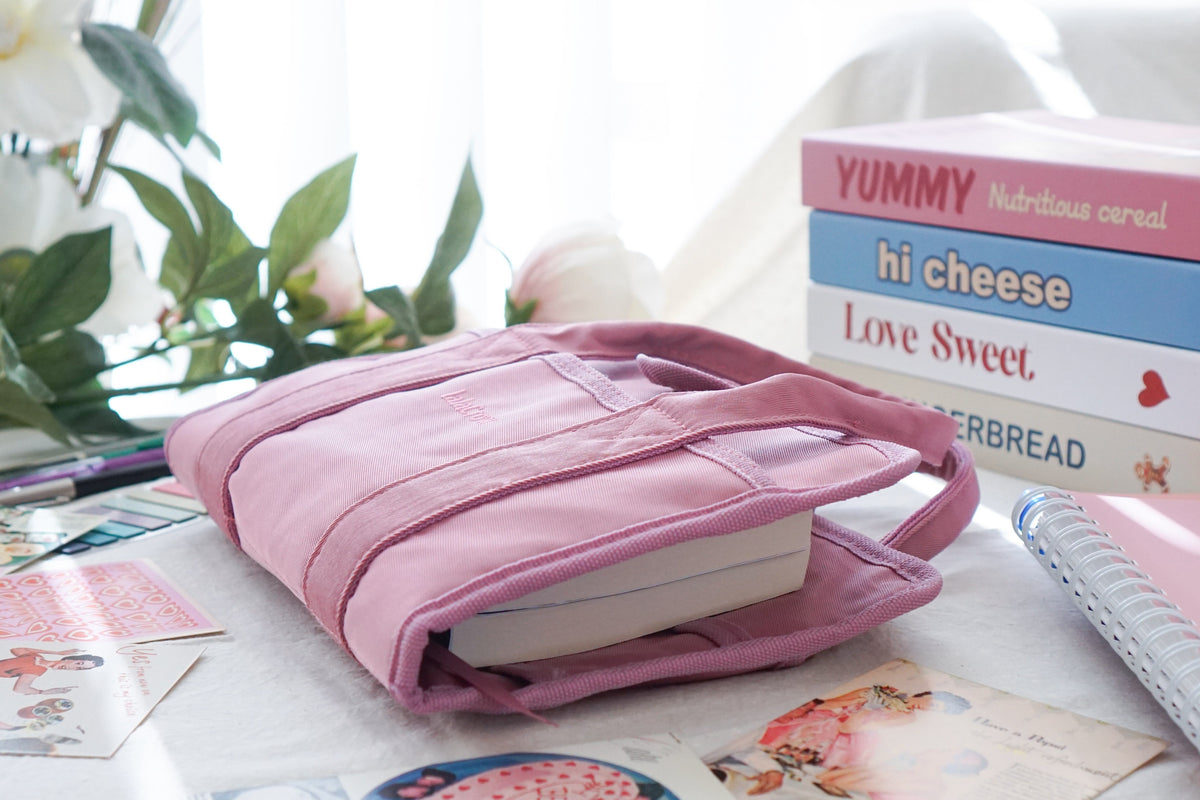Book Cover Bag - Pink | Protective Book Tote for Readers