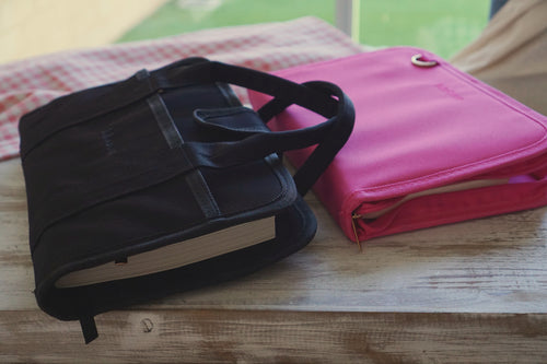 Preppy Reading Accessories, Hot Pink and Black Aesthetic, Water-resistant Book Bag, Travel Book Protector, Annotation Pouch, Kindle and Book Carrier, Bible Cover for Women, Minimalist Book Bag, Coquette Stationery Pouch, Desk Organization Gifts.