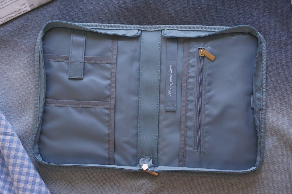 Personalised blue stationery pouch for pens and tabs, small book pouch for paperbacks, aesthetic blue zipper bag for readers, daily stationery organizer for journaling, gift for book lovers and writers, blue bookish accessories for students.