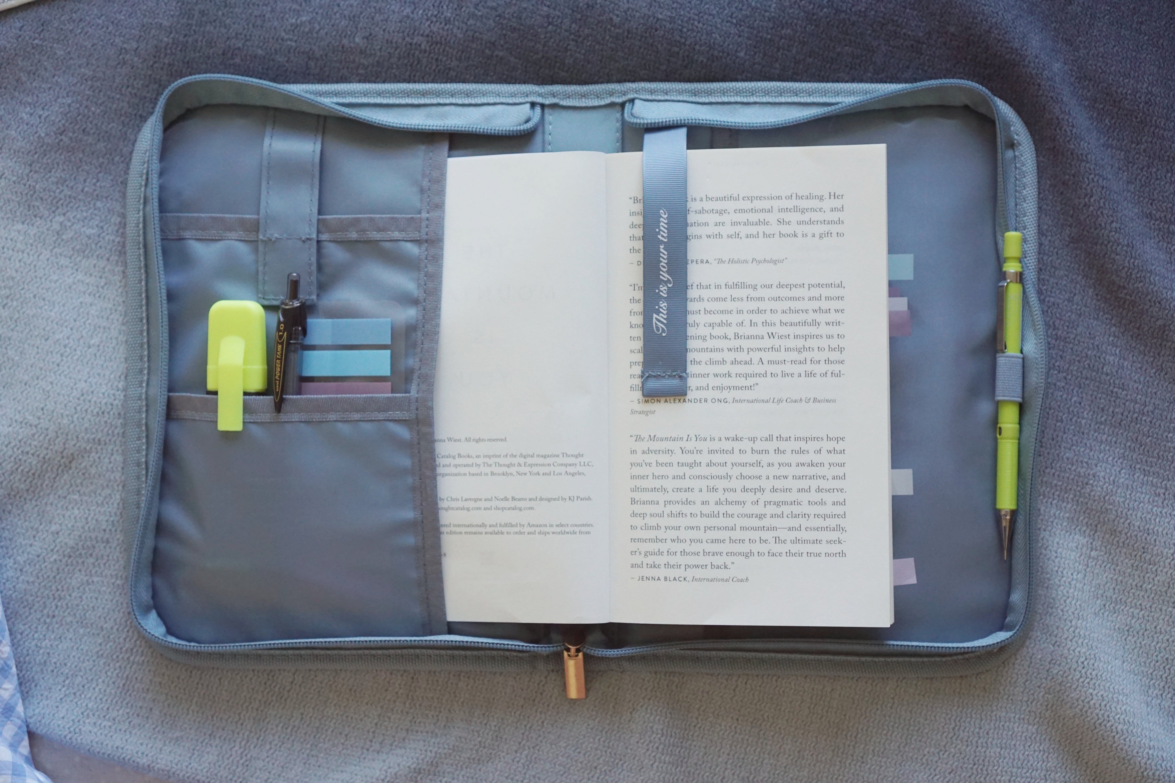 Dusty Blue Aesthetic, Water-resistant Book Protector, Travel Book Bag with Handles, Bible Cover for Women, Journaling Pouch for Writers, Annotation Kit Bag, Minimalist Reading Kit, Cozy Home Library Accessories, Blue Gingham Stationery, Protective E-reade