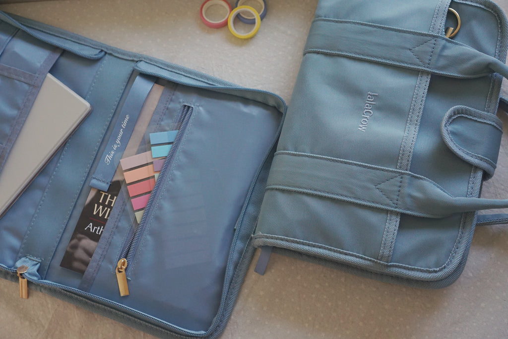 Dusty Blue Aesthetic, Water-resistant Book Protector, Travel Book Bag with Handles, Bible Cover for Women, Journaling Pouch for Writers, Annotation Kit Bag, Minimalist Reading Kit, Cozy Home Library Accessories, Blue Gingham Stationery, Protective E-reade