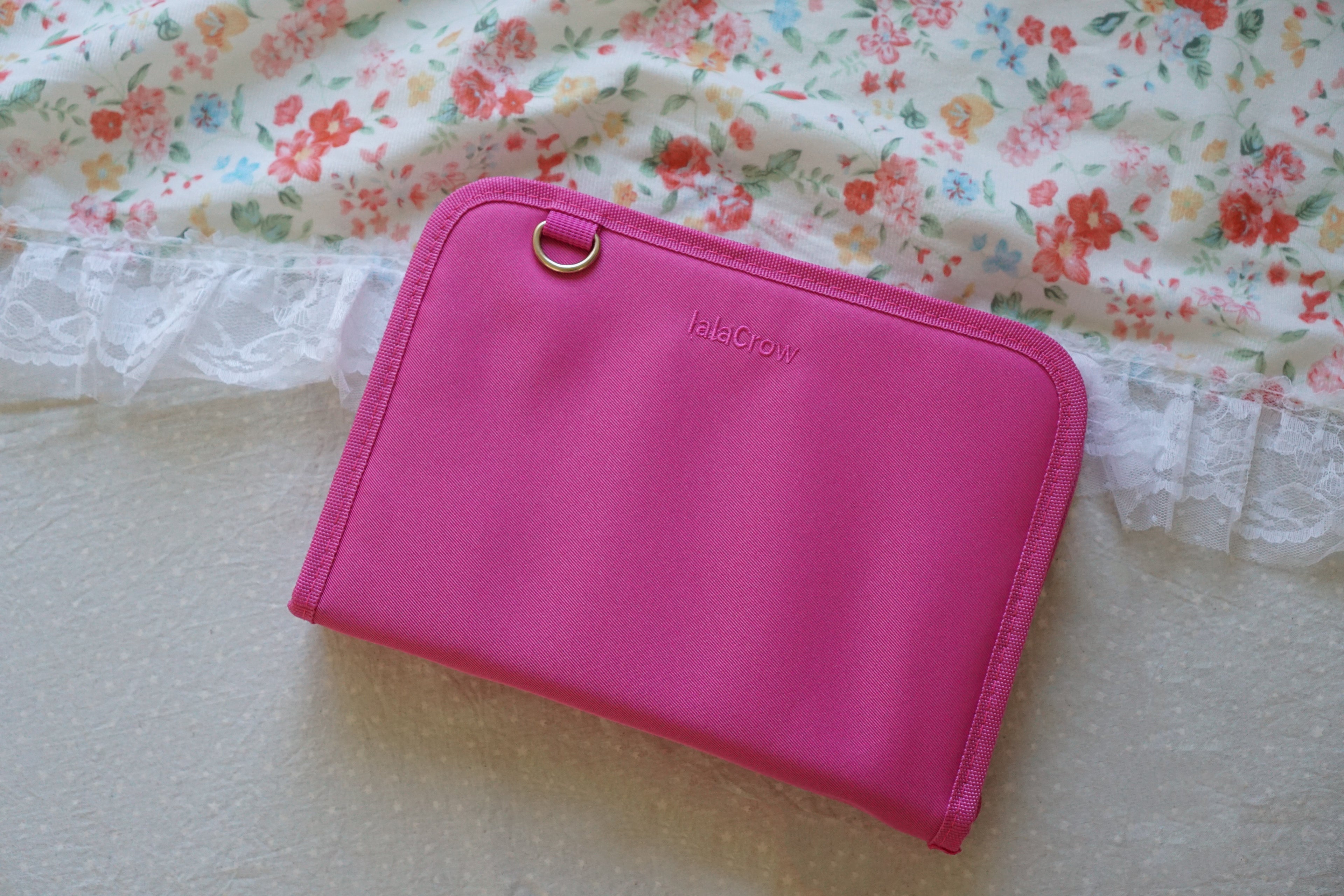 Personalised hot pink stationery pouch for pens, small book pouch for pocket paperbacks, aesthetic pink zipper bag for readers, daily essentials organizer for travel, unique gift for pink lovers, hot pink bookish accessories with initials.