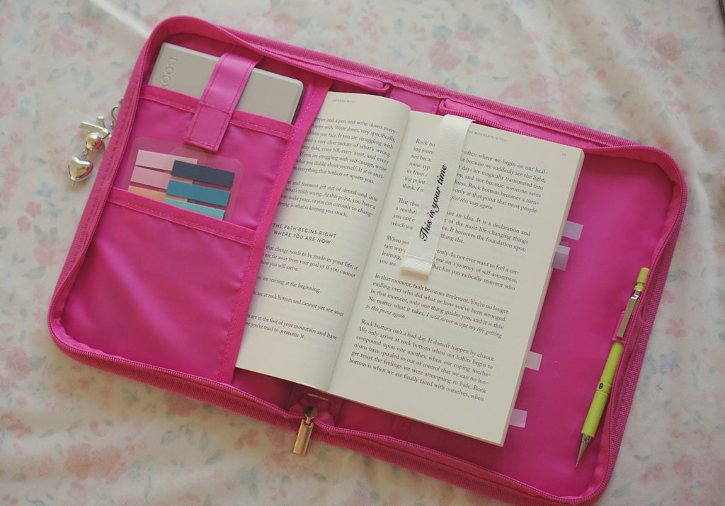 Barbiecore Aesthetic Stationery, Preppy Pencil Case, Water-resistant Book Pouch, Bible Study Pouch, Kindle Pouch with Zipper, Planner Supplies Organizer, Annotation Kit Pouch, Aesthetic School Supplies, Small Book Protector, Portable Makeup and Stationery