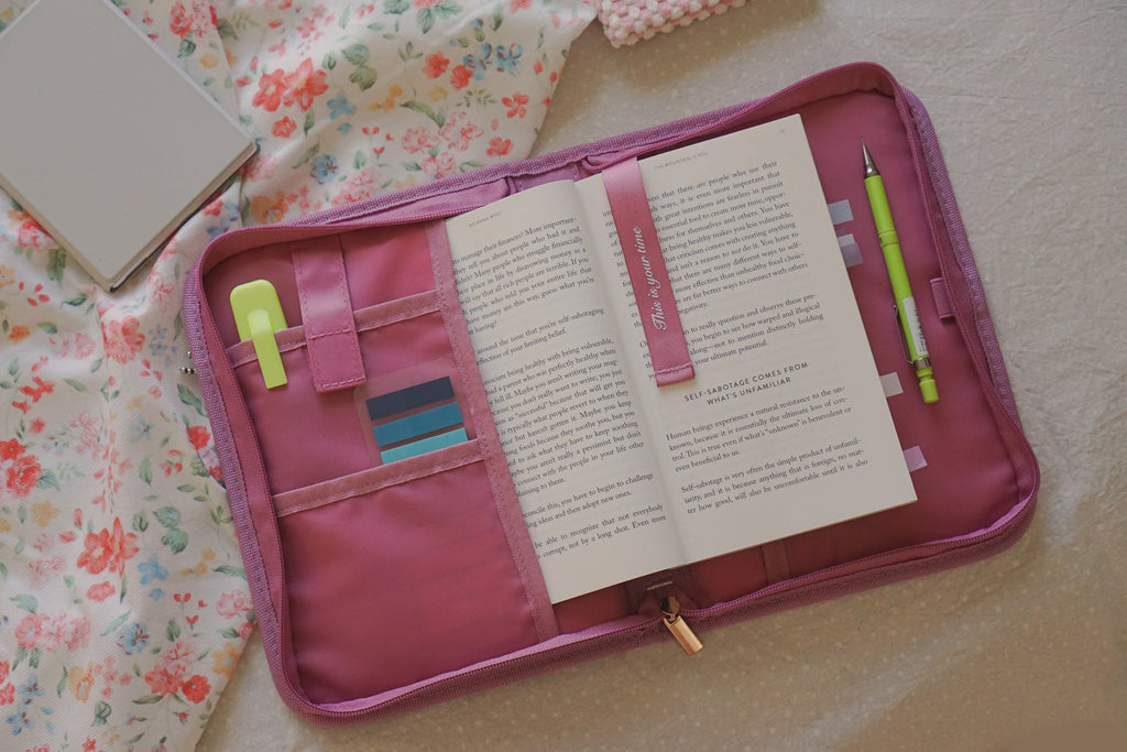 Coquette Aesthetic Book Bag, Soft Girl Stationery, Pink Desk Accessories, Kindle and Book Pouch, Bible Cover for Women, Preppy Reading Kit, Annotation Kit Pouch, Protective Book Carrier, Self-Care Rituals, Aesthetic Study Supplies, Pastel Pink Gift Ideas.