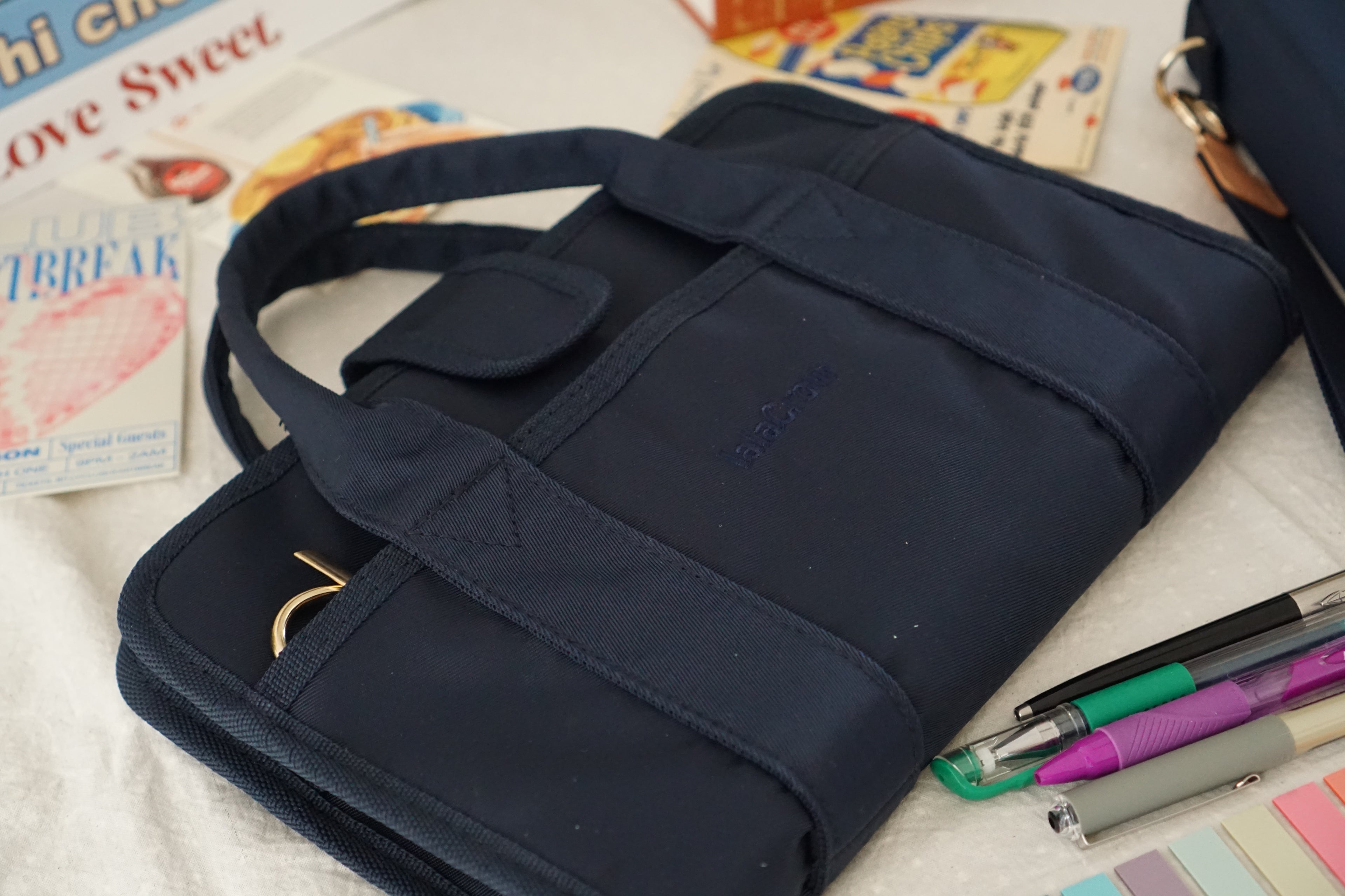 Waterproof bookbag, Men's bookbag, Book bags for adults, Handbag for books, Navy Blue